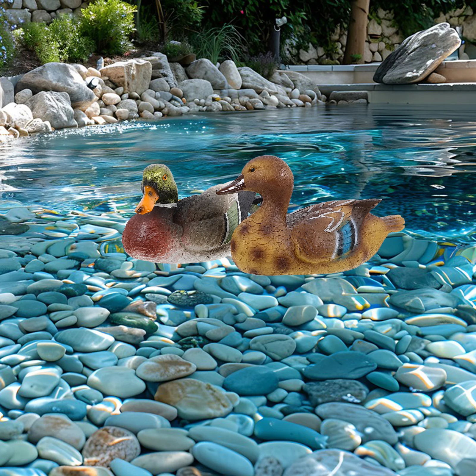 

2 Pcs Floating Pond Ducks Mini Resin Statue Outdoor Garden Decor Pool nament Waterproof Durability Weather Resistance Easy