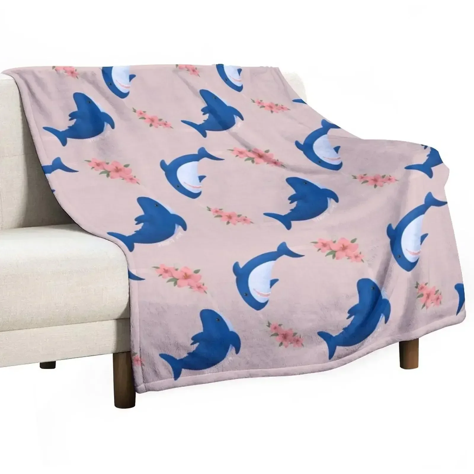 Brucie and Archie sharks swimming flower ring Throw Blanket Personalized Gift Soft Plaid For Decorative Sofa Thin Blankets