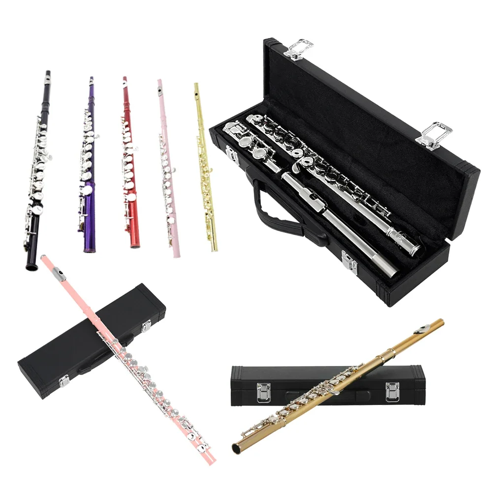 

SLADE Flute Professional 16 Holes Closed Open C Key Flute Silver Plated Concert Flute with Box Cleaning Cloth Stick Gloves