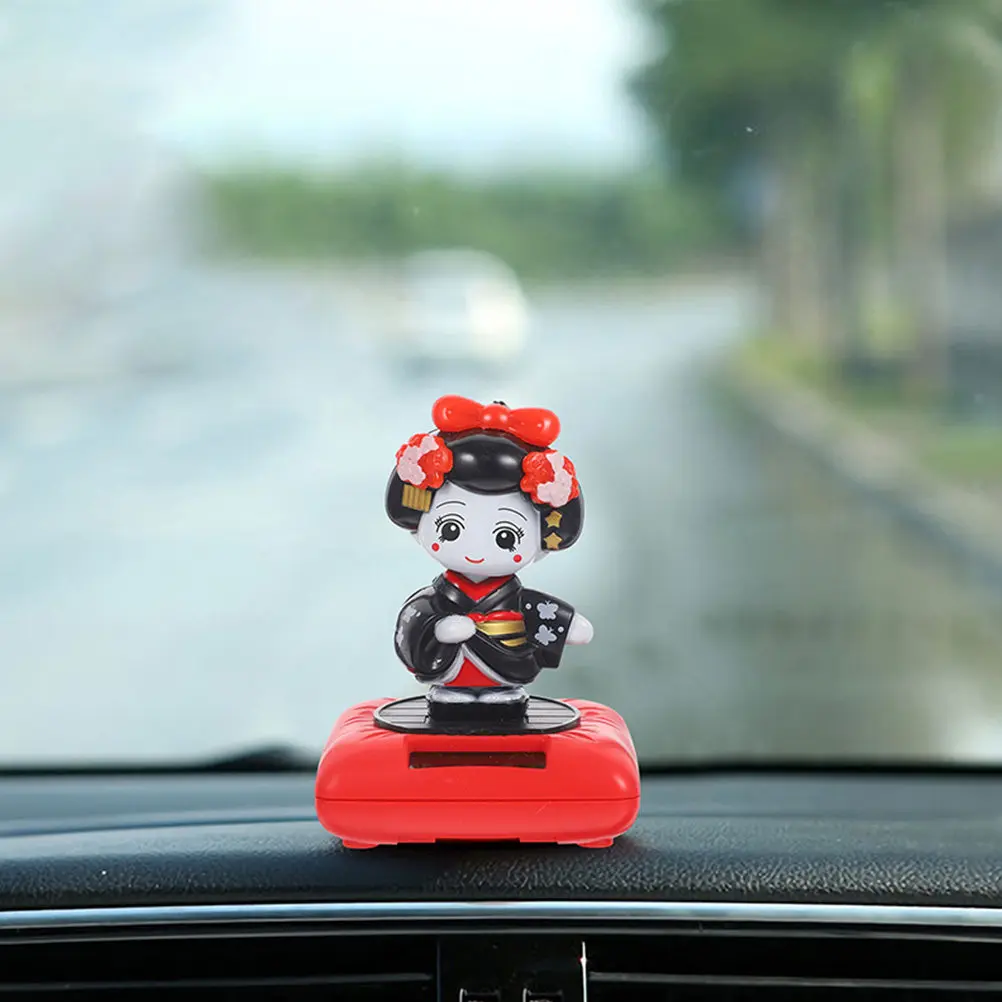 

2Pcs Shaking Head Solar Car Kimono Ornament Creative Dashboard Decoration Small Car Statue Nod Head Craft Accessories
