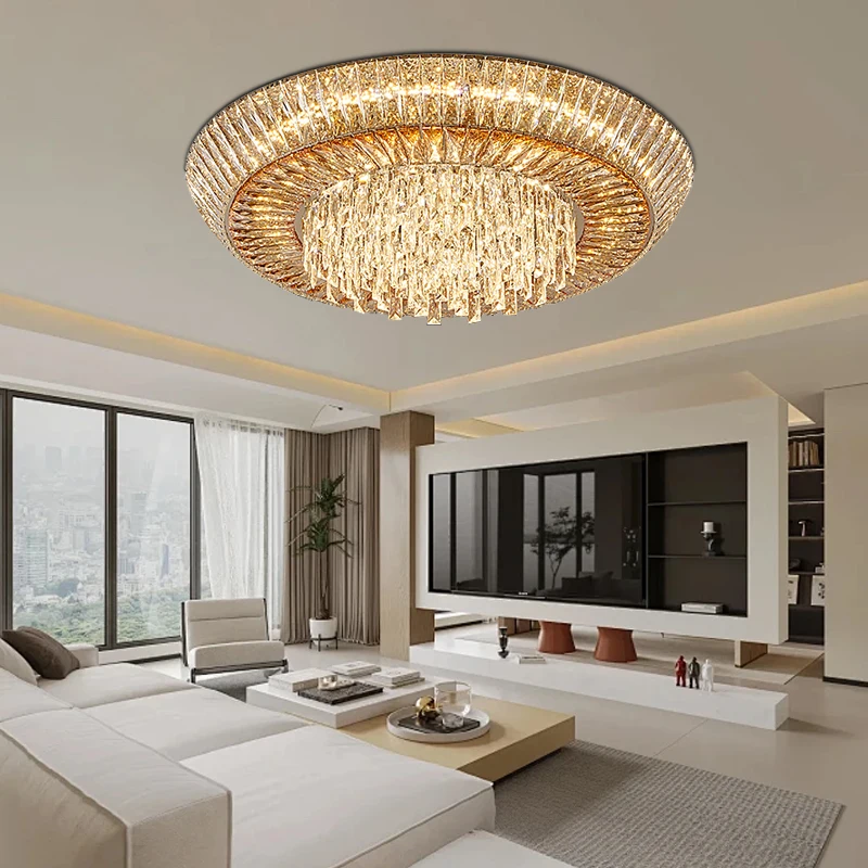 2025 Vintage Luxury Amber Crystal Ceiling Light Rectangle Living Room Foyer Large Ceiling Chandelier Home Decoration Lighting