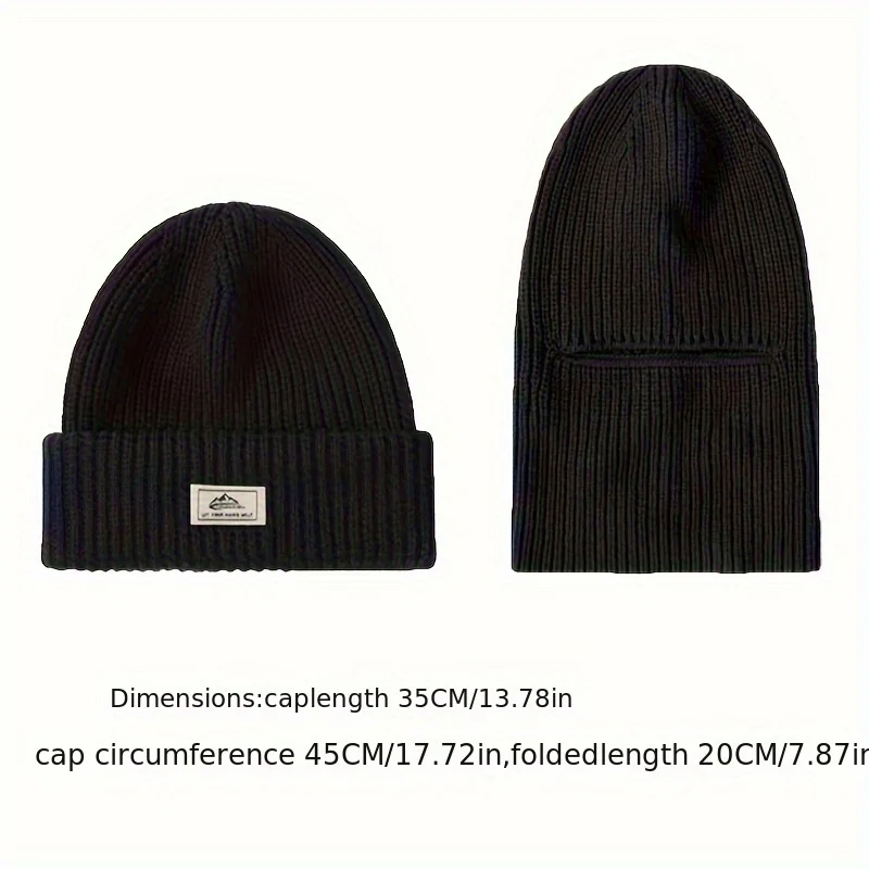 Unisex 2-in-1 Convertible Knit Balaclava Beanie Hat Winter Warm Ribbe Face Mask Windproof Antistatic Cap for Ski Cycling Outdoor