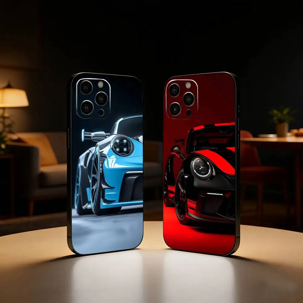 

Trendy cartoon supercar GT-3 RS Phone Case For iPhone17,16,15,14,13,12 Plus,Max Soft Silicone Black Cover