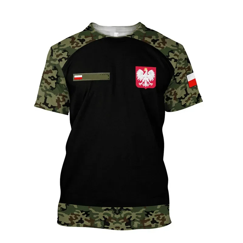 Poland Flag National Emblem 3D Printed Men\'s And Women\'s Round Neck Short Sleeve Camouflage Soldier Fashion Casual T-shirt Top