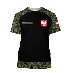 Camiseta con estampado 3D de bandera nacional de Polonia para hombre y mujer, cuello redondo, manga corta, soldado de camuflaje, Top informal de moda