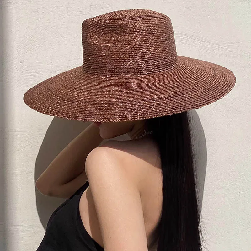 Large Brim Panama Straw Hat For Women High-end Straw Beach Hats Ladies Black Summer UV Hats Travel Sunscreen Outdoor Hat