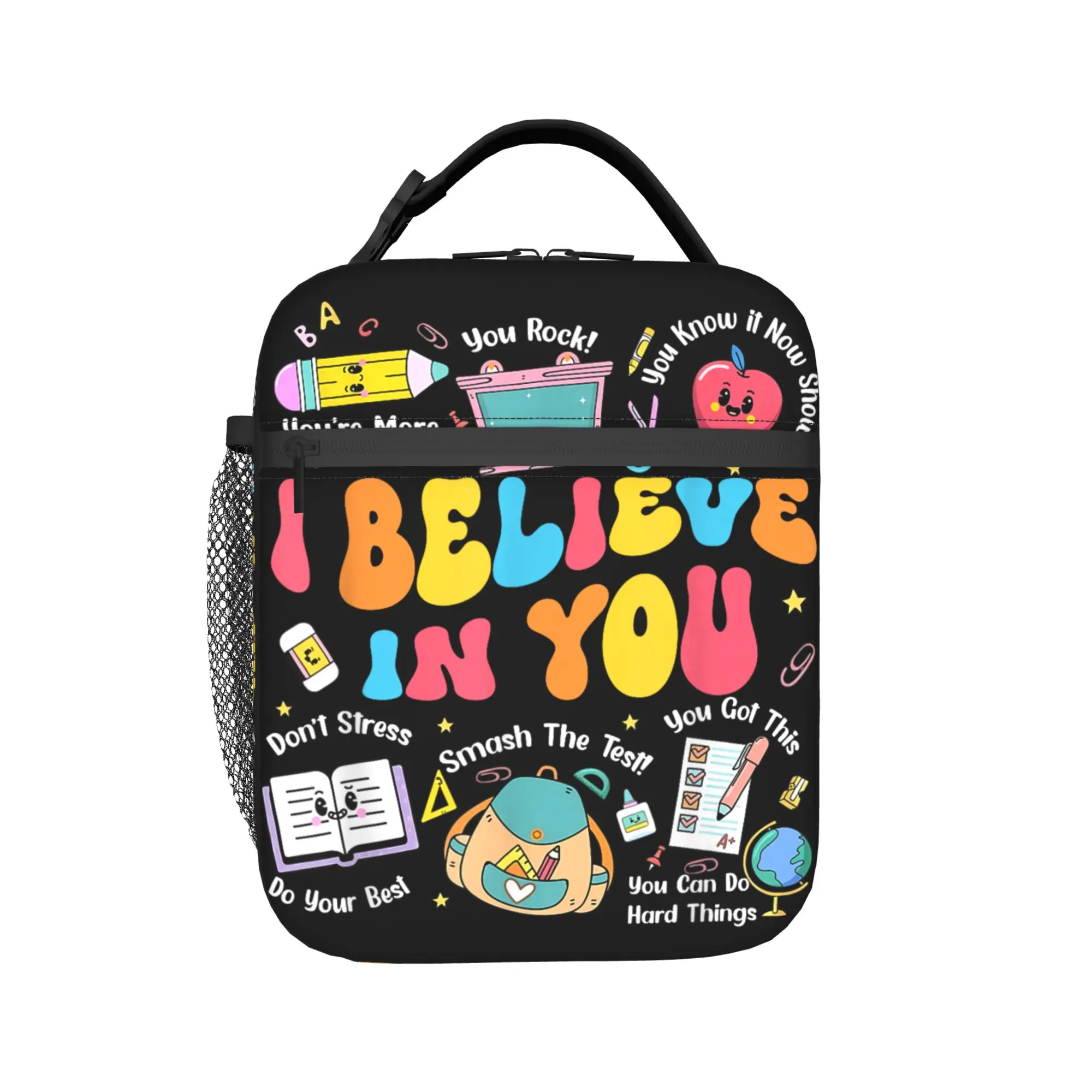 Groovy Test Day Teacher I Believe in You Shirt Testing Day Lunch Bag  Convenient Lunch Box Women Cooler Bag Thermal Lunch Bags