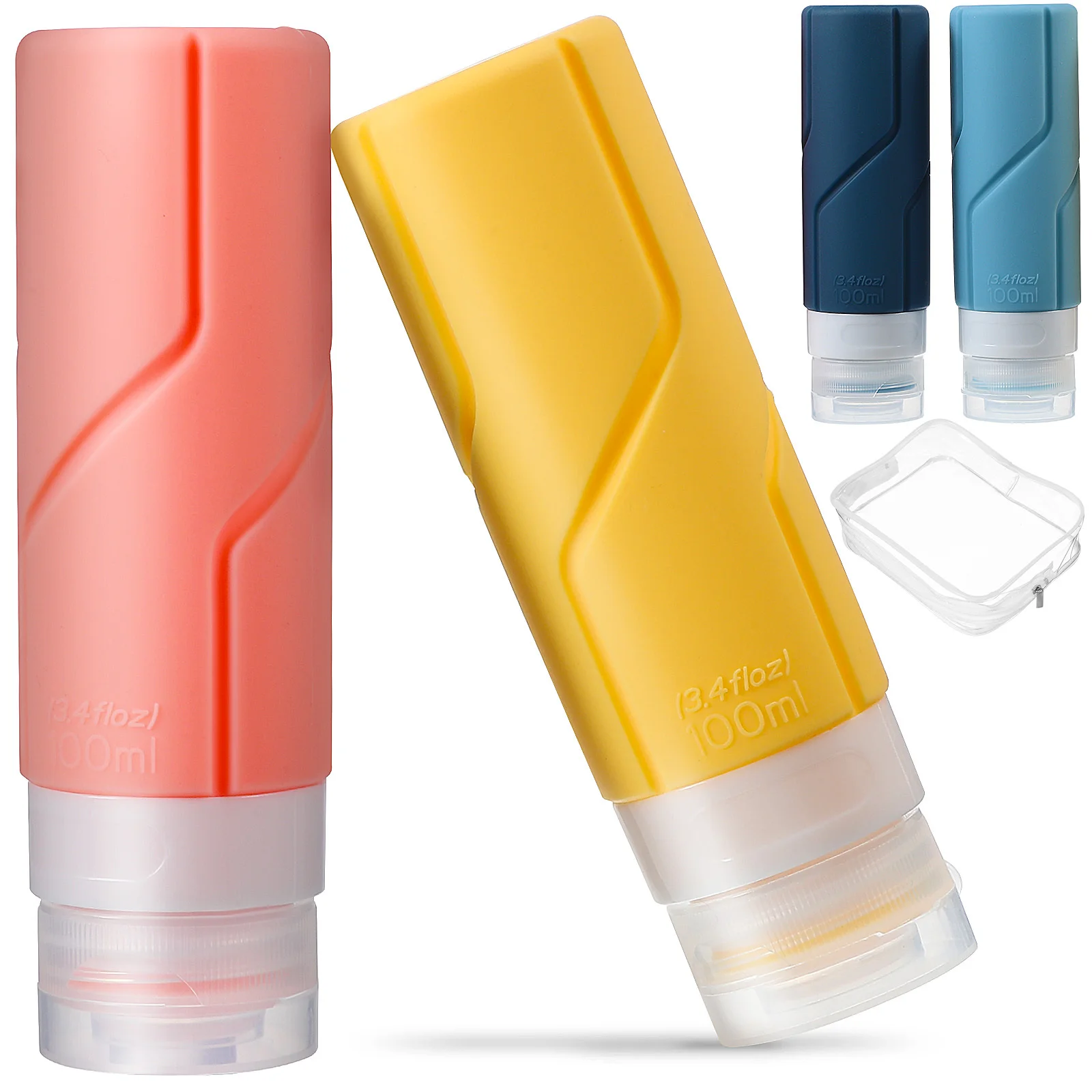 Set di bottiglie da viaggio in silicone da 4 pezzi da 100 ml Contenitori da toilette ricaricabili per shampoo Lozione Leggero Durevole Uso esterno