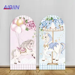 Carousel Baby Shower Arch Backdrop Cover Merry-go-round Balloons Floral Birthday Party Decor Cake Smash Photography Background
