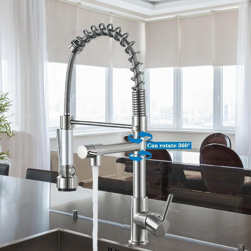Miscelatore spruzzatore estraibile con maniglia singola girevole per lavello da cucina in nichel spazzolato