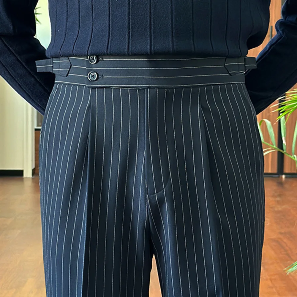 British Fashion Stripe Trousers Pant For Man Social Club Outfits Pantalones Hombre 2024 Business Casual Pant Office Trousers Men