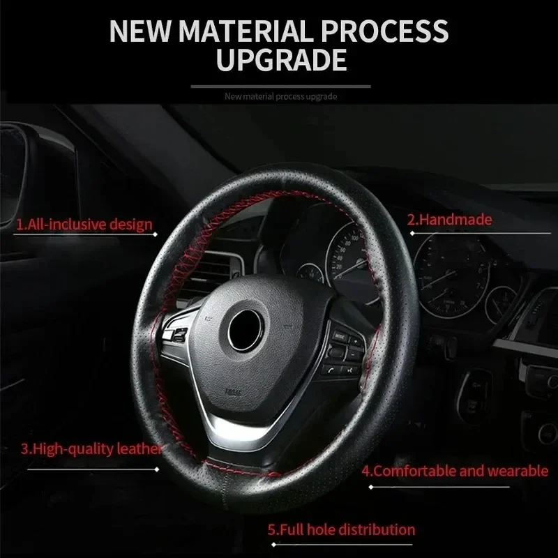 38cm 15inch Car Steering Wheel Braid Cover Artificial leather Needles And Thread Soft Non-slip Auto Interior Accessories Kits