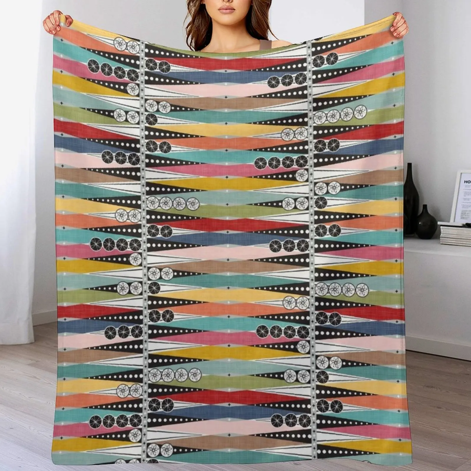 Mid Century Modern ~ Atomic Age Backgammon Throw Blanket Warm Comfortable Blanket for Office Napping