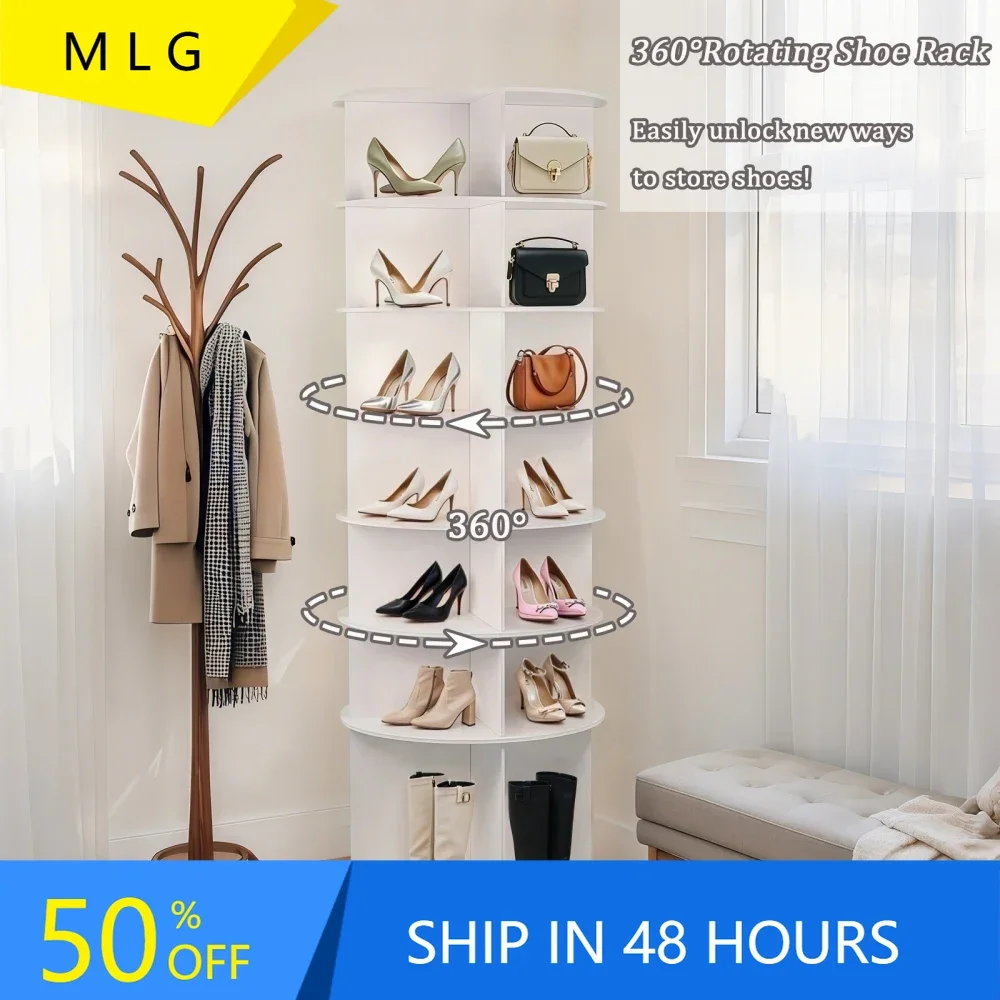 

7-Tier 360° Rotating Shoe Rack High Bottom Design round Display Spinning Shoe Tower Fits 28 Pairs of Shoes Storage Organizer