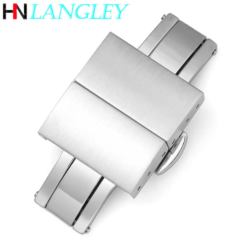 316L Stainless Steel Strap Buckle 16mm 20mm 22mm 24mm Double Press Butterfly Button Free Spring Bar Tools Pins Watch Accessories