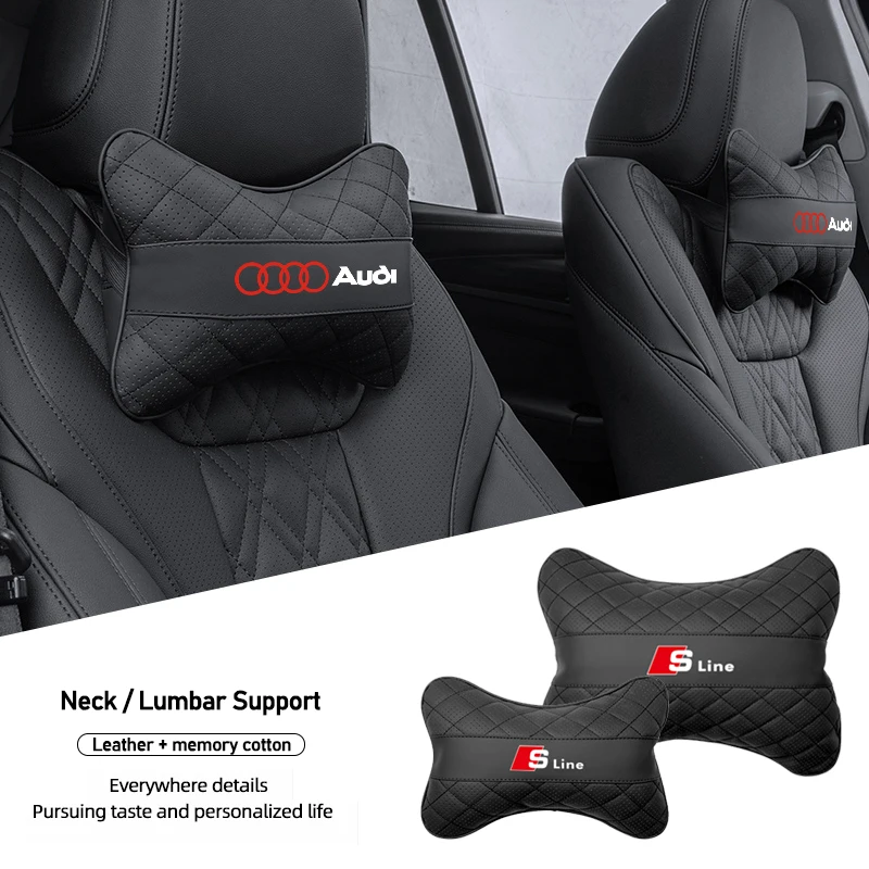 مقعد السيارة وسادة الرقبة الجلود مسند الرأس قطني الخصر دعم حصيرة لأودي سلاين A7 A3 A4 A6 A5 Q5 A1 8V 8L B6 B7 B8 Q7 Q3 Q4 TT 8P #1
