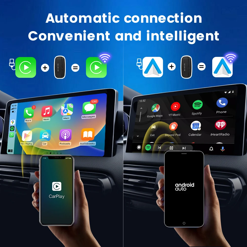 HEYINCAR New 2.0 Android Auto Adapter Double-Headed Wireless