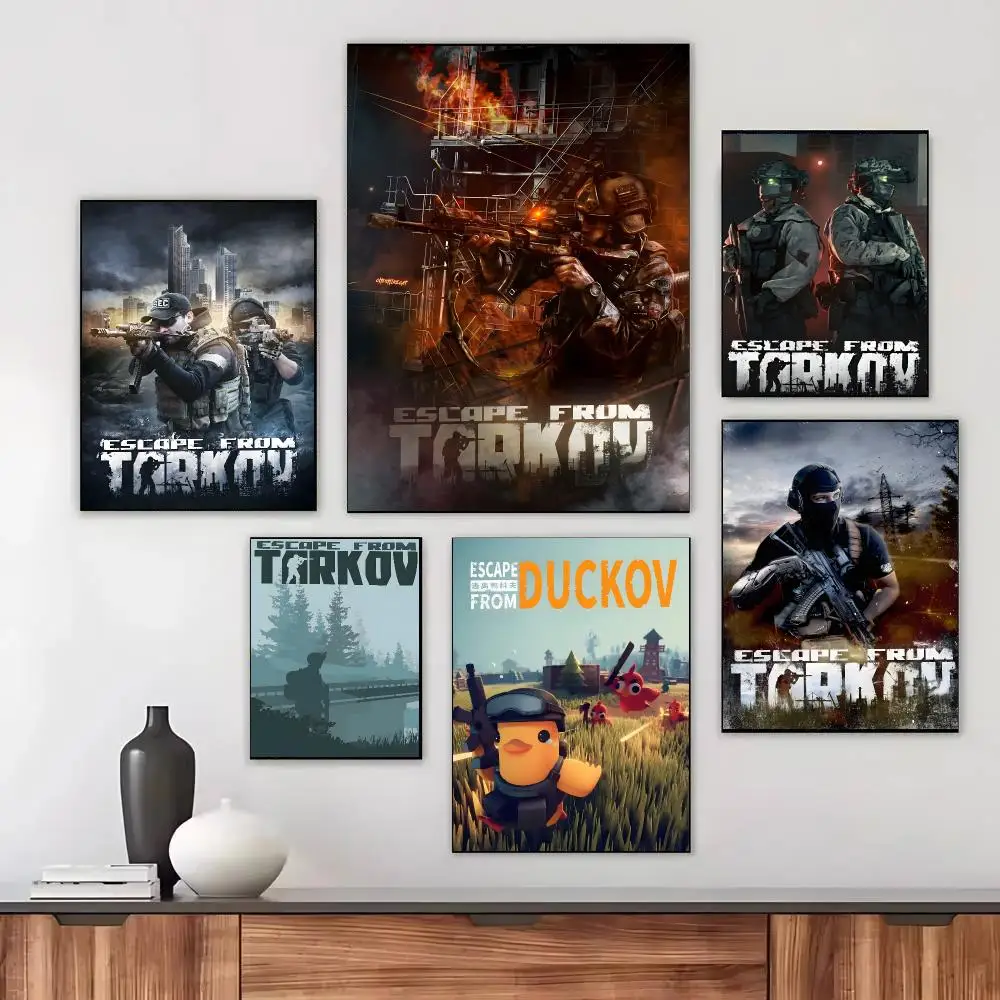 Escape from Tarkov Game Military Shooter Poster Waterproof Sticky WallArt Print For Bedroom Living Room Hallway Bar Home Decor