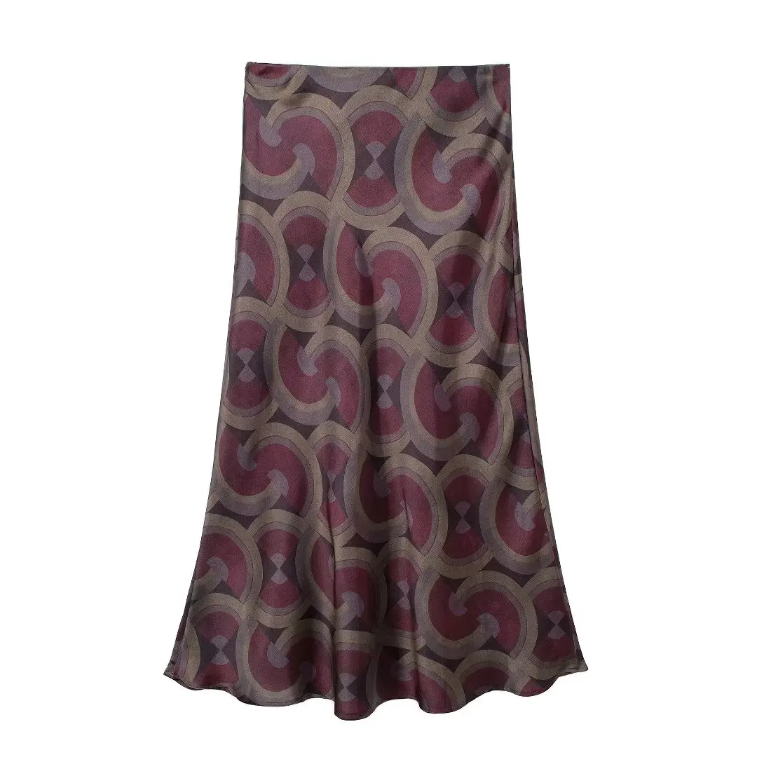 Dress 2024 Autumn/Winter New Women's ZW Series Printed Temperament Versatile Elegant Midi Skirt