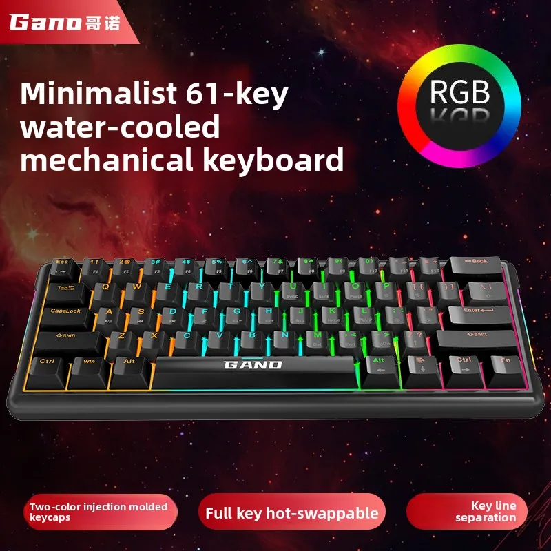 61-Key Wired Mechanical Keyboard,Double-shot Keycaps Never Fade,Flowing RGB 9 Modes,Clickly Blue Switch, Type-C for PC/Mac Gamer