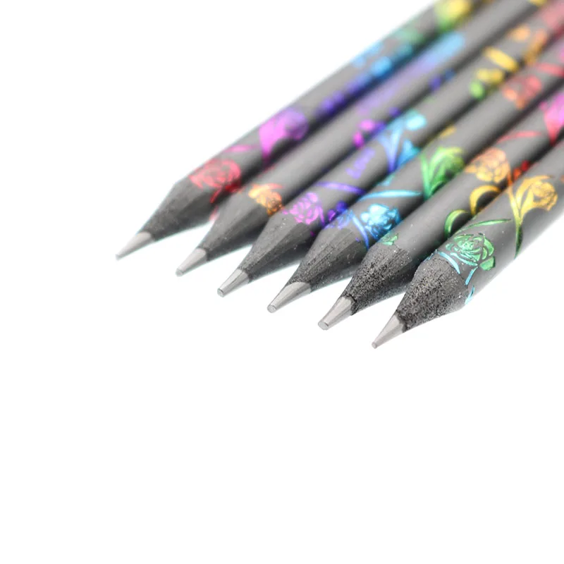 New Product 6 Pieces / Set High Quality Pencil Packaging 6 Colorful Diamond Pencils Of Different Colors Cute School Black Wooden