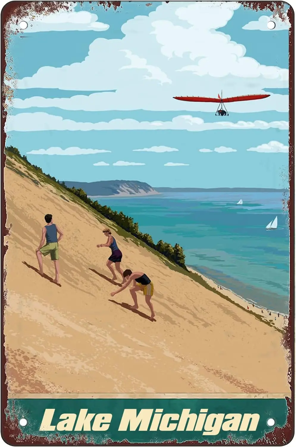 Vintage Travel Poster Tin Sign,Lake Michigan Travel Poster For Outdoor & Indoor Porch Wall Hanging Decoration Size8x12 sign