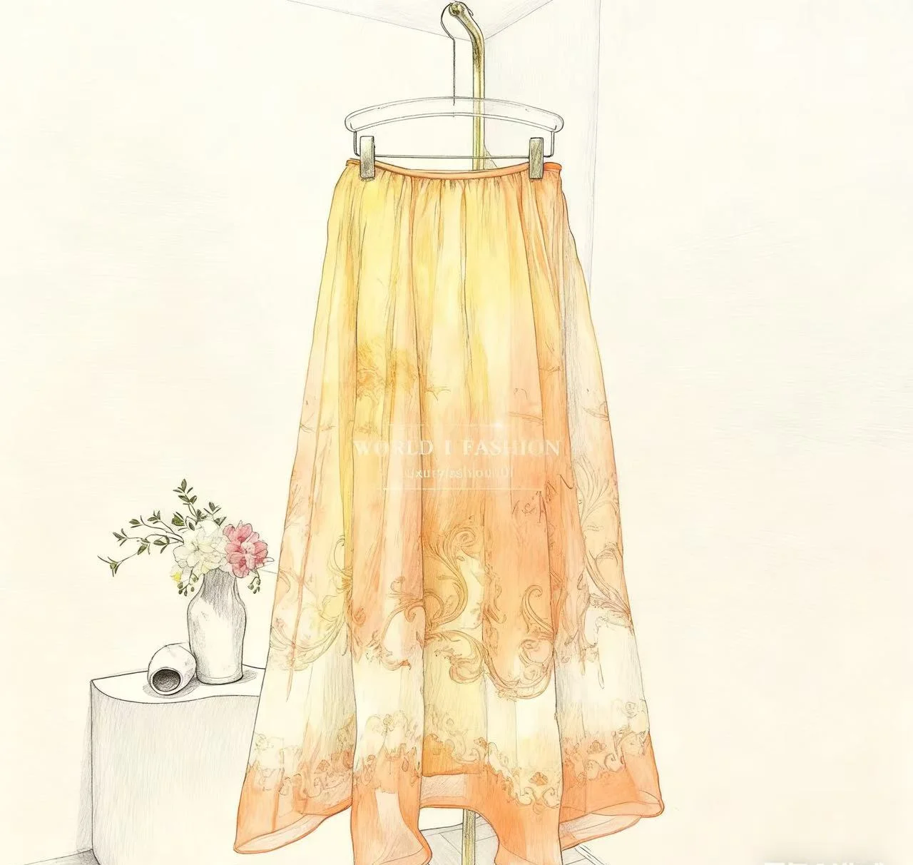 

2025 New Fashion Orange Map Print Midi Skirt Women Beautiful Summer Autumn