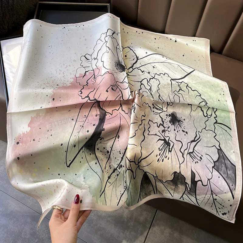 

Luxury Brand 100% Silk Scarf Women Wash Painting Neckerchief Necktie Women Square Head Scarves Hijab for Hair Wrapping