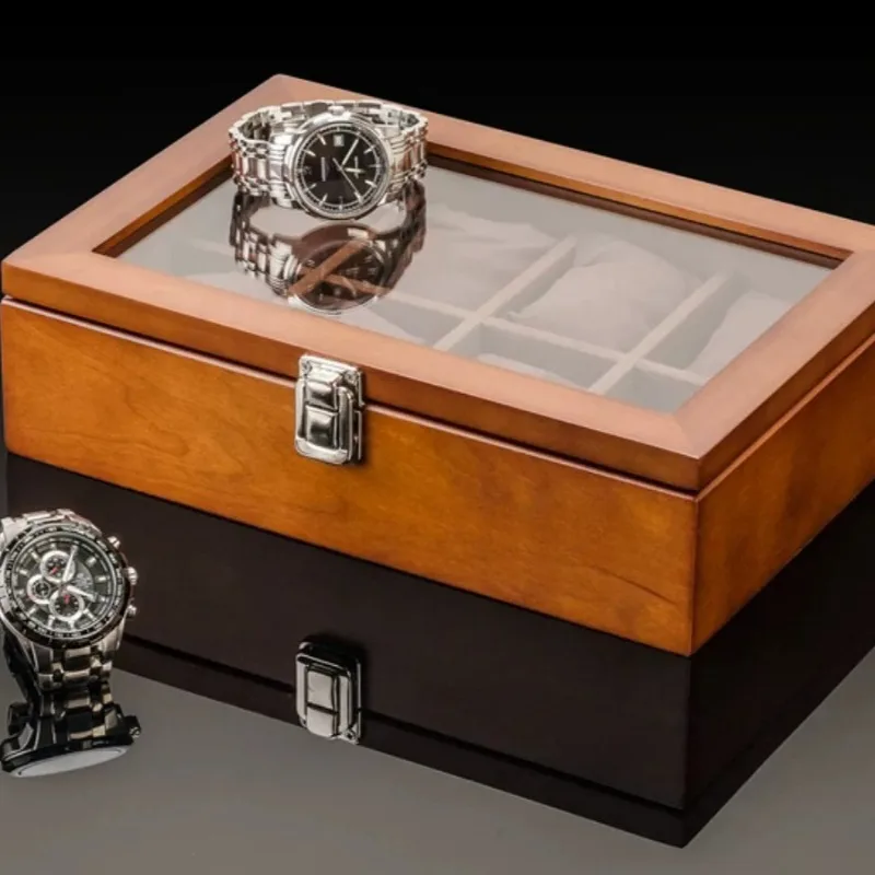 Wooden Watch Box Large Capacity with Lid Dustproof Watch Boxes Portable Watches Display Boxes Home Multifunctional Storage Box
