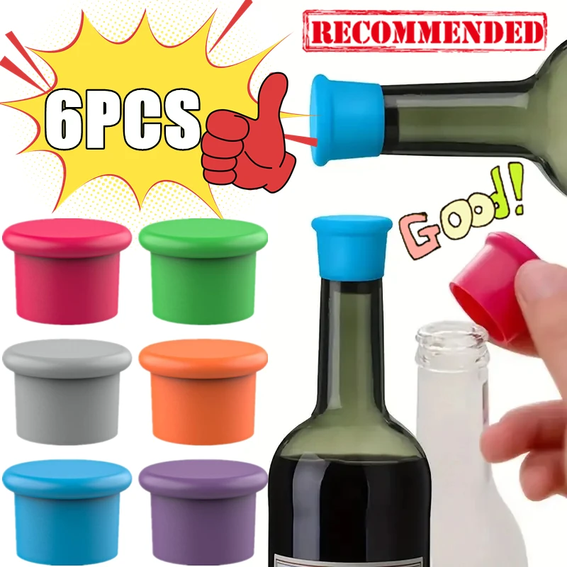 6/2/1PC Food Grade Silicone Bottle Cap Wine Stopper Oil Vinegar Leak Proof Stopper Wine Champagne Bottle Caps Barware Bar Tool