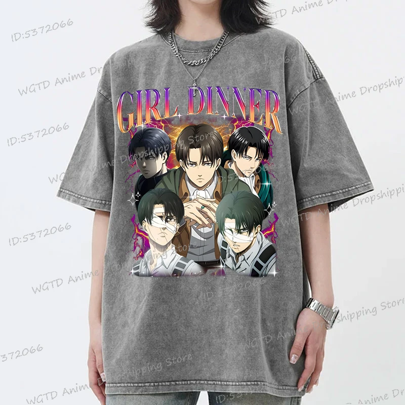 Anime Eren Yeager Girl Dinner Shirt Attack on Titan Cool Street Style T-shirt for Men Women Fashion Manga Pure Cotton Tops Tees