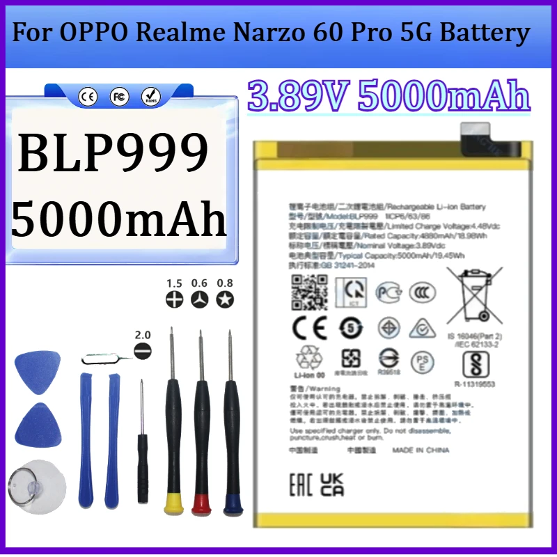 New BLP999 3.89V 5000mAh Battery for OPPO Realme Narzo 60 Pro 5G Battery BLP999 RMX3771 Mobile Phone Battery
