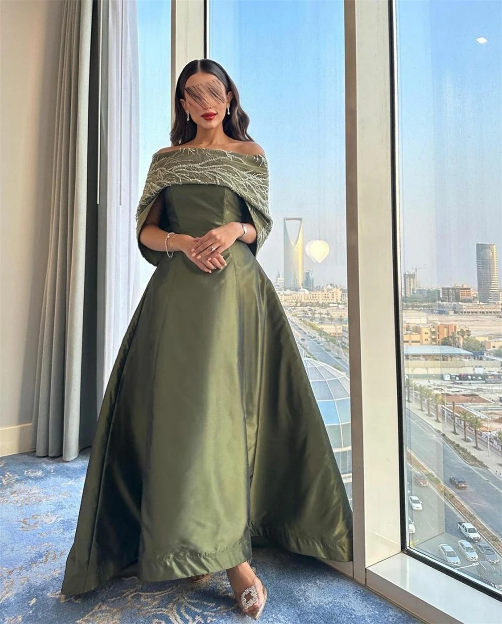 Customized  Retro Off-the-shoulder Ball Gown Cocktail  Flowers Fold SOccasion Evening Gown롱원피스  robe femme soirée