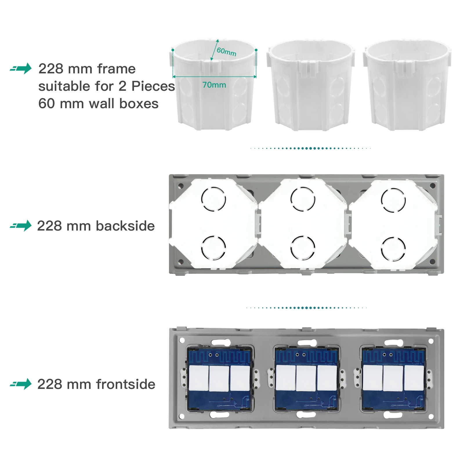 BSEED EU Standard Mounting Box Internal Cassette Wall Switch Socket Wiring Back Box Plastic White 3Pack