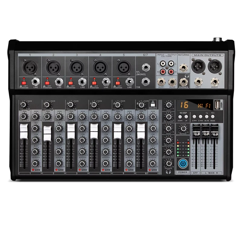 KA6 Professional Portable Stage Performance DJ Sound Controller 7 Channel Mini Audio Mixer