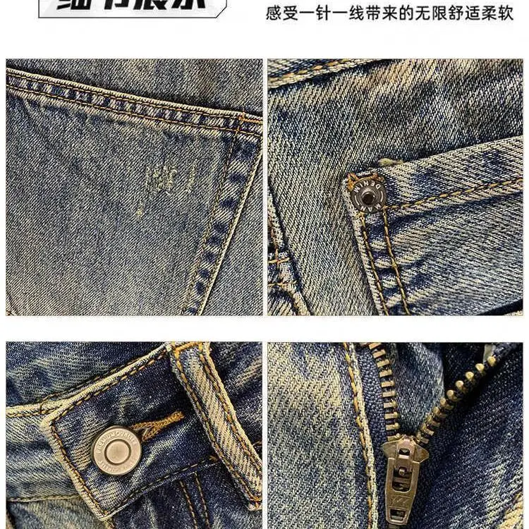 Celana Pendek Denim Robek High Street Celana Lima Titik Tipis Musim Panas Pria Merek Trendi Korea Celana Lurus Nyaman Populer