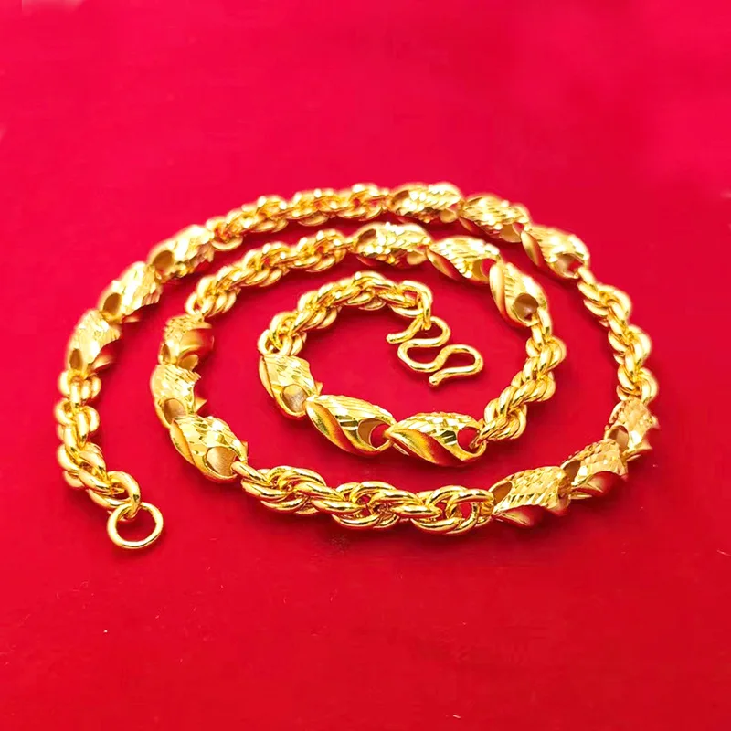 9999 gold braided olive men's necklace. Men's 10mm twisted cord necklace.
