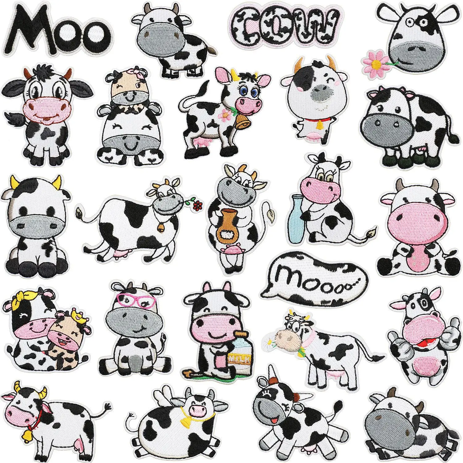 Cute Cow Embroidered Patches for Family Clothing DIY Happy Farm Dairy Cattle Anime Appliques Iron on Moo Decals Series Wholesale