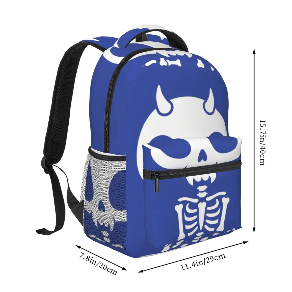 Kawaii School Backpack Center Skeletal Kitten Cute Aesthetic Cobalt Blue Pure White Daypack for College Class Weekend Gift Cool
