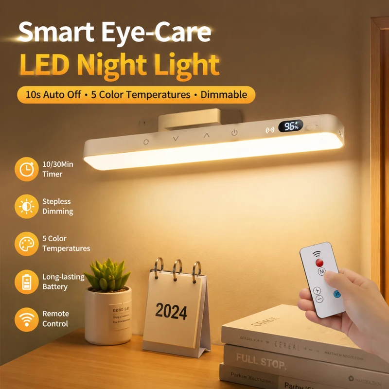 LED Table Lamp Magnetic Hanging USB Rechargeable Desk Lamp 5 Color Reading Light Dimmable Cabinet Closet Wardrobe Night Light