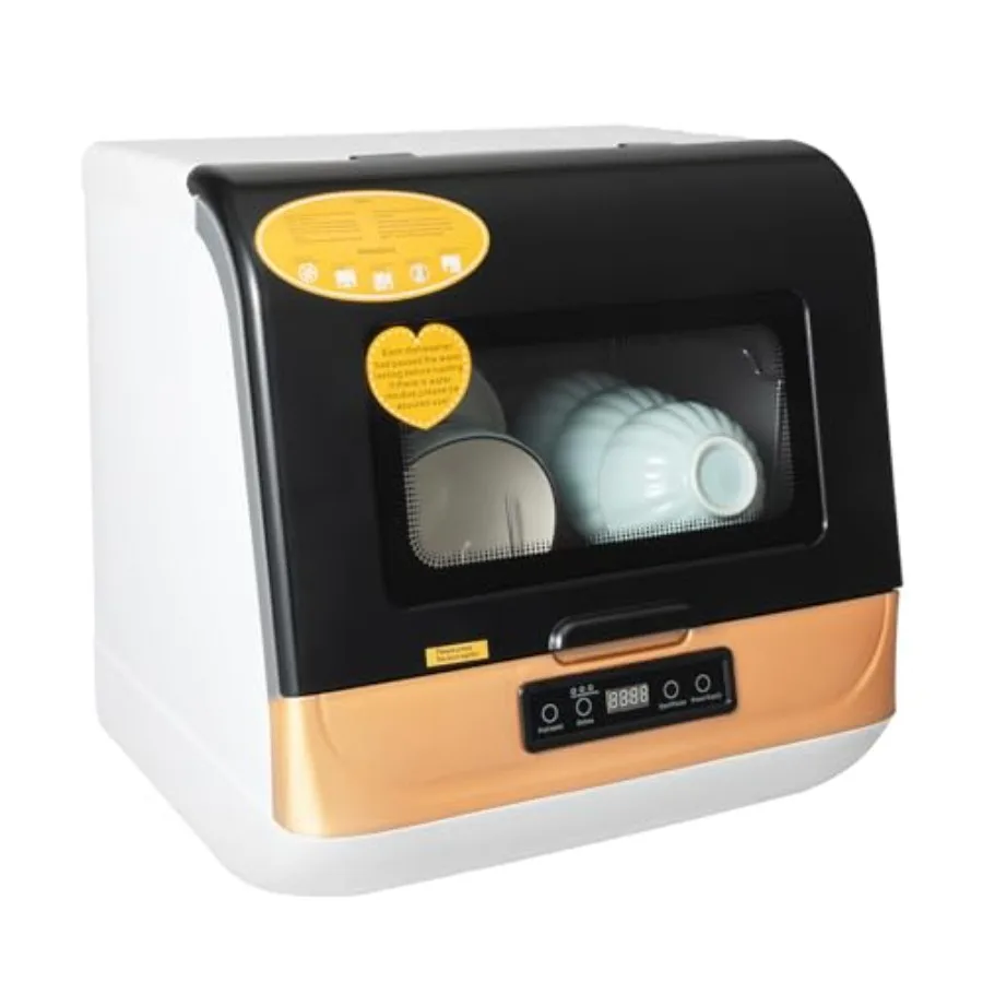 

800W Portable Countertop Dishwasher 3-in-1 Washing Programs Mini Dishwasher with 360 Spray and Residual Temperature Drying for