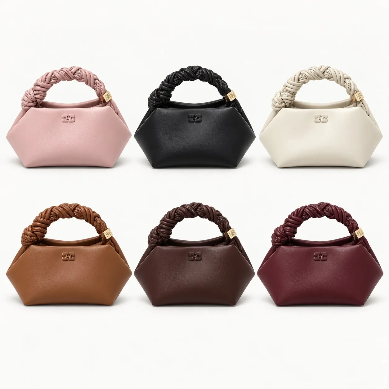 GANNI Bou Bag Hexagonal Handbag Twisted Top Handle Shoulder Bag with Removable Strap Butterfly Detail Crossbody Purse for women