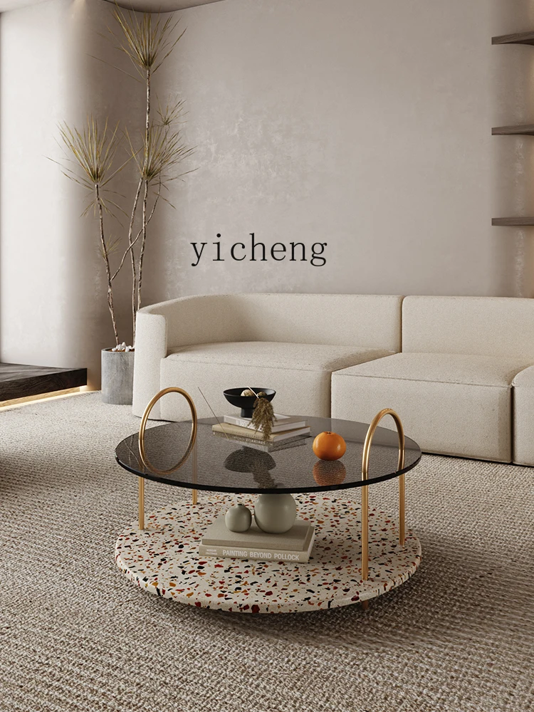 XL Coffee Table Home round Modern Minimalist Creative Design Stone Plate Tempered Glass Table