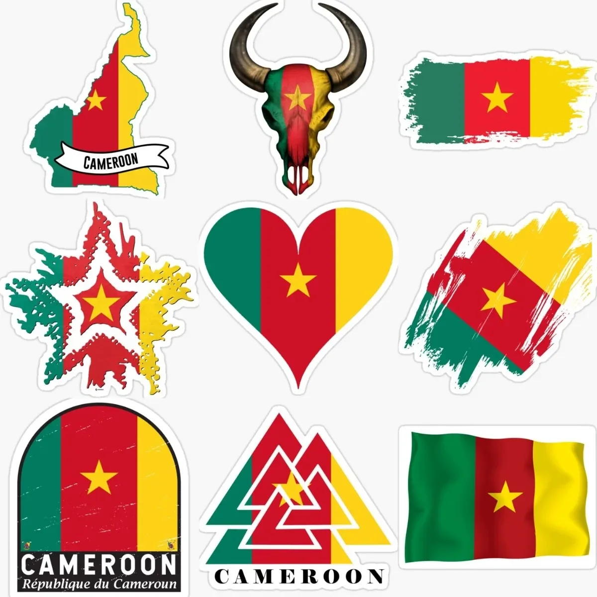 

Cameroonian Flag Map Creative Stickers Vinyl Wall Rooms Truck Accessories Windows Car Bicycle Van Moto Glass Helmet Racing Decal
