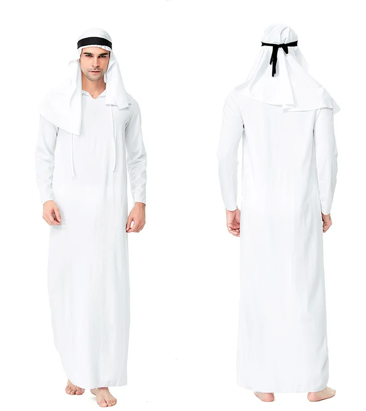 Kostium Cosplay dla dorosłych, arabski książę z Bliskiego Wschodu, biały, długie szaty w stylu Dubajskiego Emira, książę z Dubaju, strój na Halloween, odzież męska, strój narodowy na scenę...