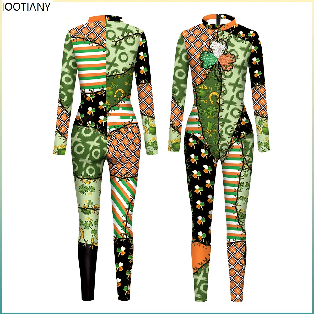 New Women Sexy Stitching Digital Printing Jumpsuit Performance Costume Cosplay Bodysuit Festival Zentai Suit Rave Catsuit