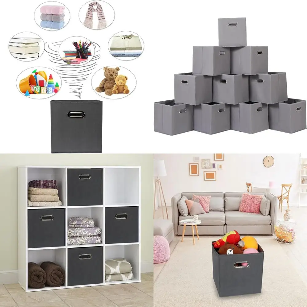 

Набор из 10 складных тканевых кубиков для хранения с двумя ручками для организации дома и спальни серого цвета