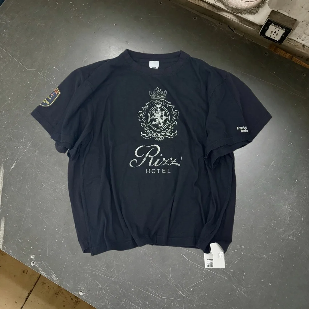 Oversized Vintage Brand Tee Men Crown Print Sleeve Embroidery Retro Luxury Streetwear Loose Crew Neck Casual Unisex T-shirt