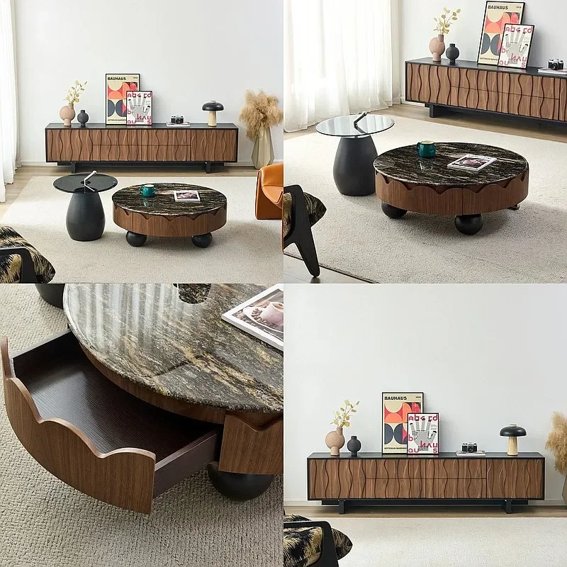 BJ Italian Luxury Natural Marble Nesting Coffee Tables Modern Minimalist Designer Living Room Set