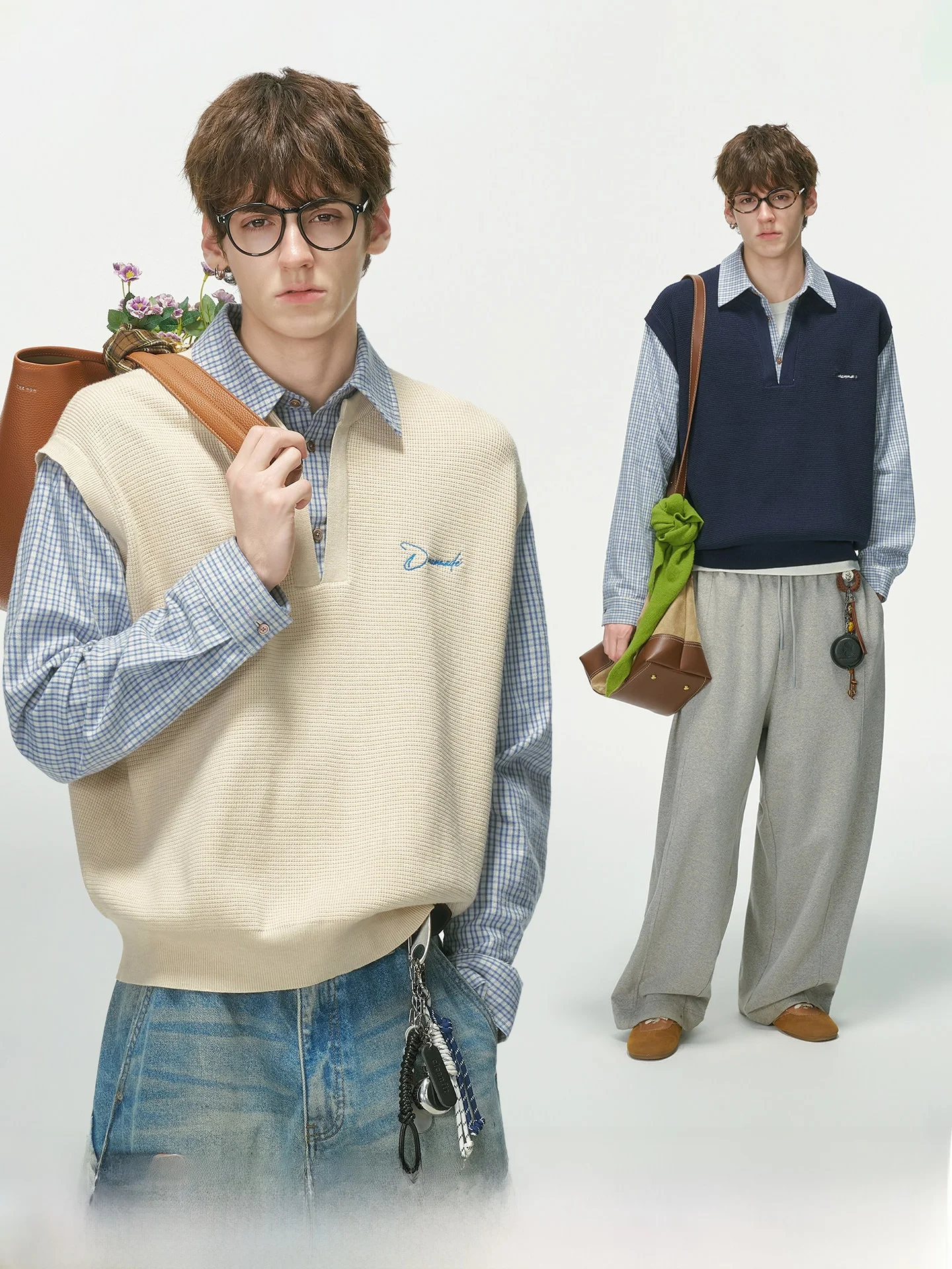 Dream Made Men's Knitted Shirt Collar Sweater Vest Fake Two-Piece Layering Autumn Winter Fashion Comfortable Breathable Knitwear
